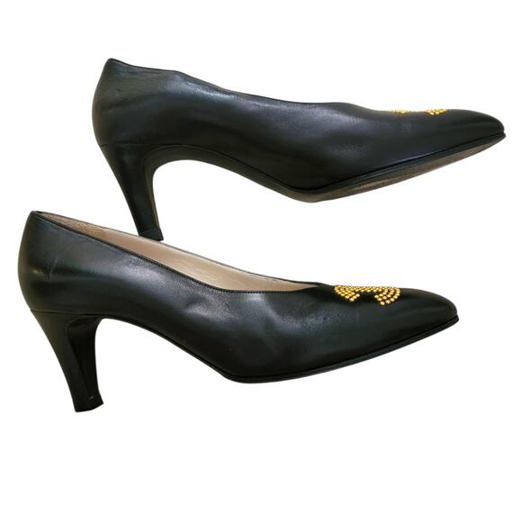 Chanel Vintage CC Logo Black Leather Pumps Heels IT 36.5 US 6 Karl Lagerfeld - Picture 6 of 10